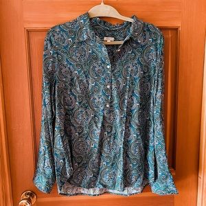 Half Button-Up Paisley Blouse